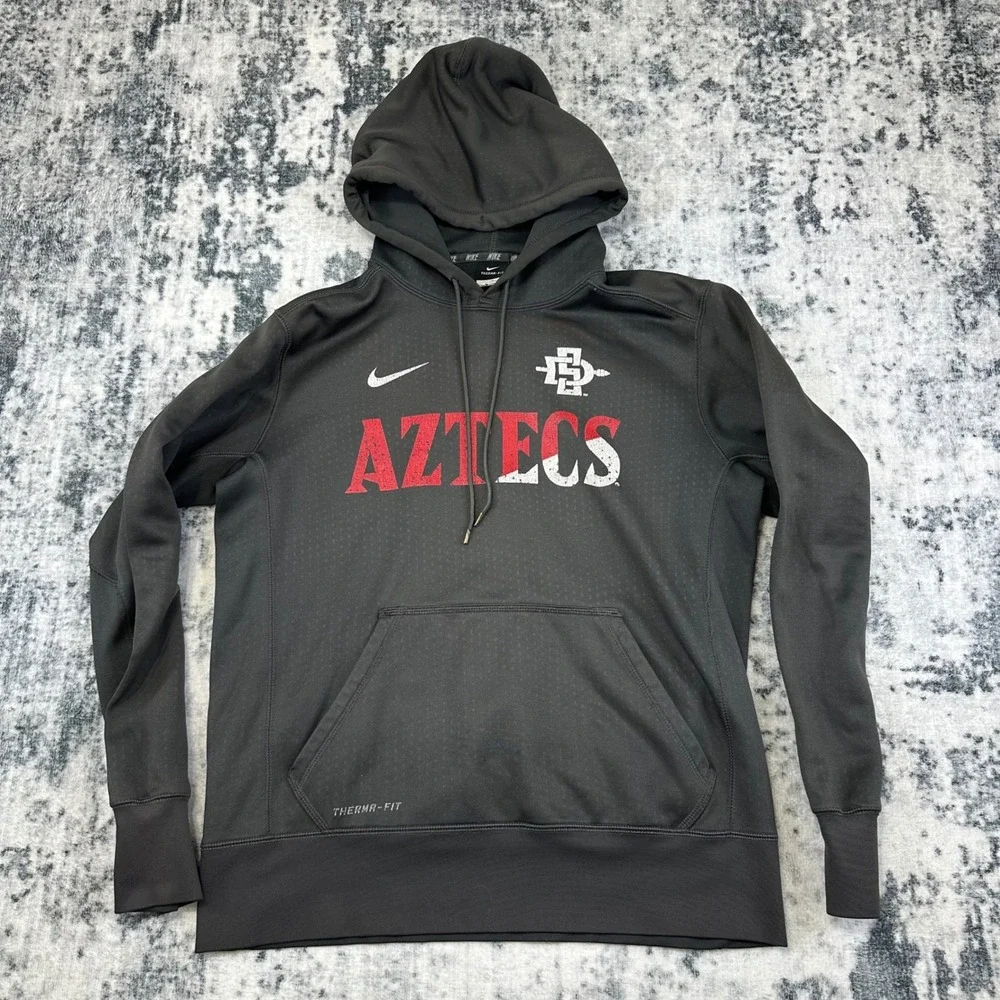 Nike Hoodie Mens Sz M Black SDSU Aztecs Therma-Fit‎ Pullover NCAA Sweatshirt